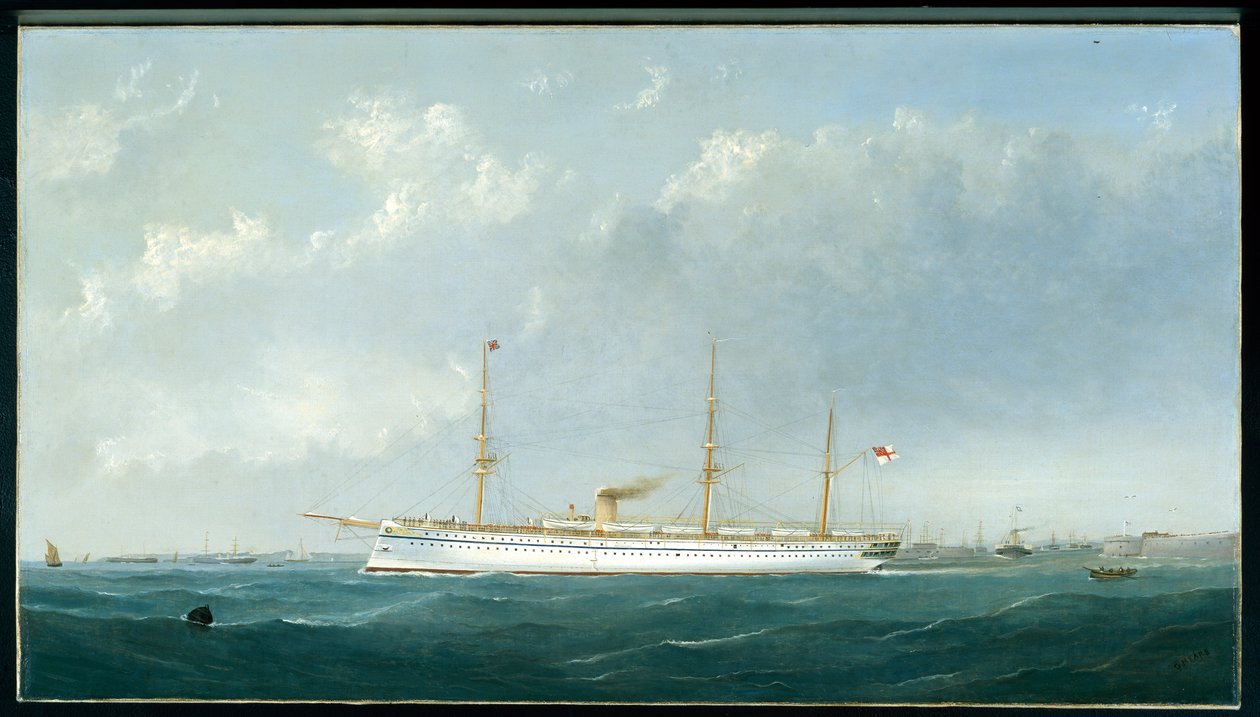 Okręt wojenny "Eufrat" wychodzący z portu, ok. 1870 r. autorstwa George Mears