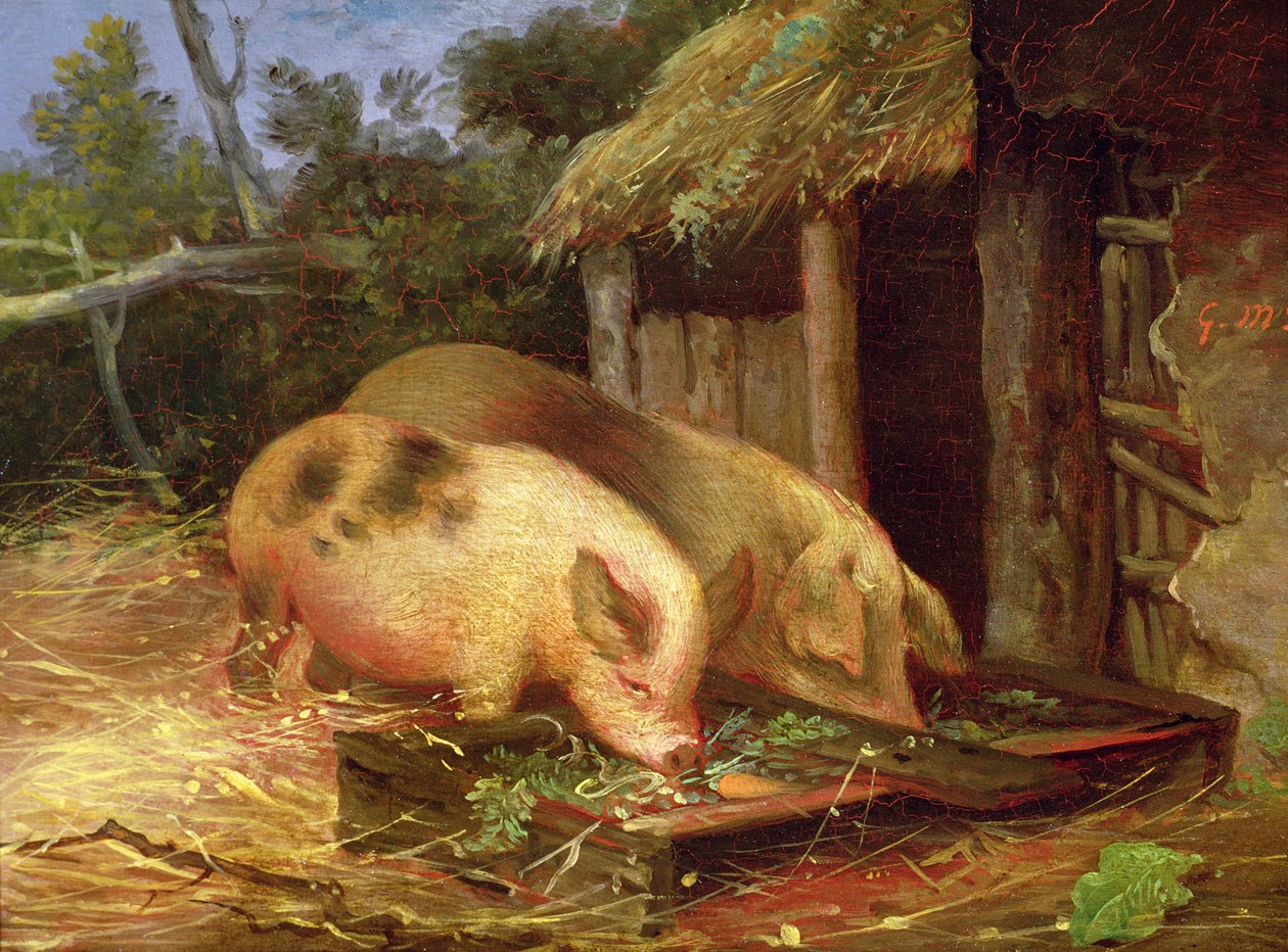 Świnie przy korycie autorstwa George Morland
