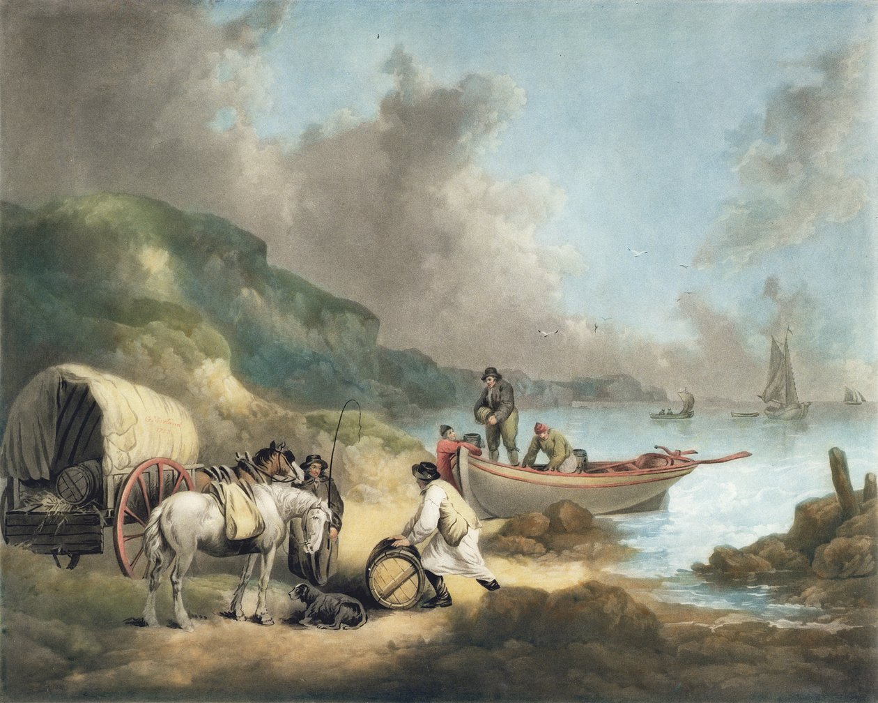 Przemytnicy, ryciny James Warda (1769-1859), wyd. JR Smith, 1793 (grawerowanie mezzotinta) (para 125517) autorstwa George Morland