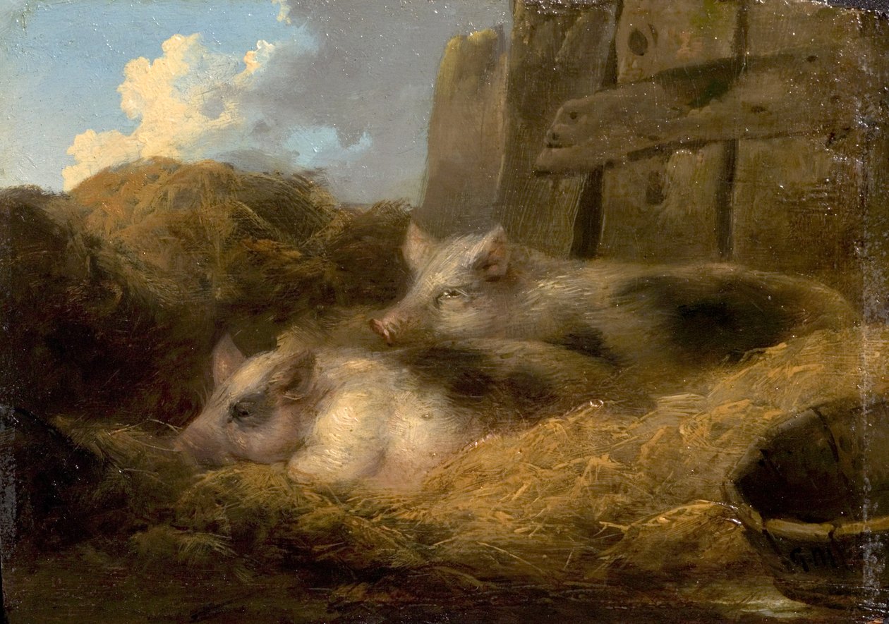 Dwie świnki w słomie (Stodoła ze świnkami) autorstwa George Morland