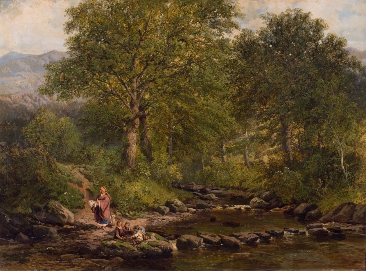 Stepping Stones na rzece Rothay, pod Loughrigg, 1857 autorstwa George W. Pettit