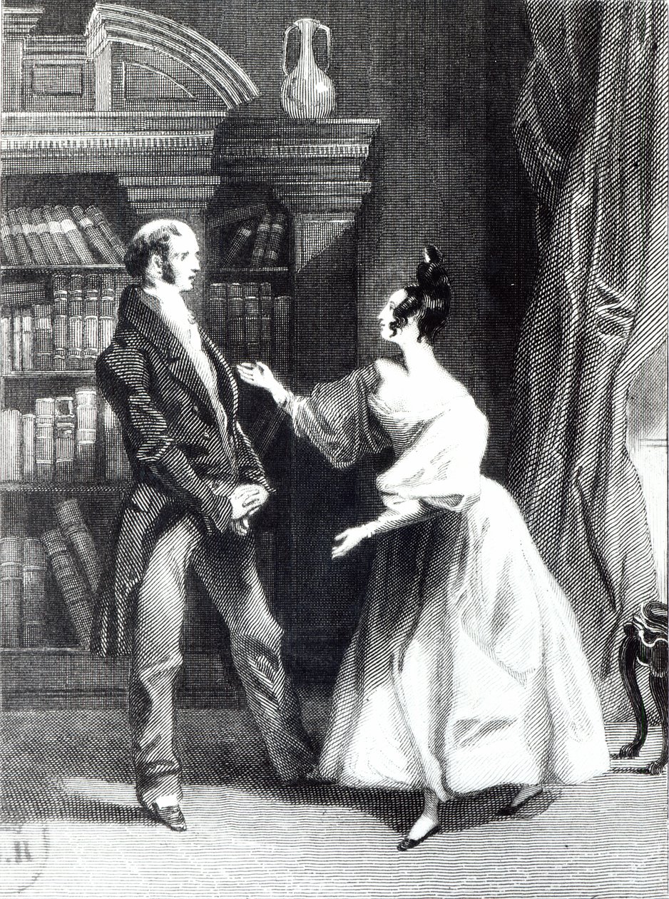 – Potem powiedziała mu, co pan Darcy dobrowolnie zrobił dla Lydii. Usłyszał ją ze zdumieniem”, ilustracja z „Dumy i uprzedzenia” Jane Austen (1775-1817) sztychowanej przez Williama Greatbacha (ur.18). autorstwa George Pickering