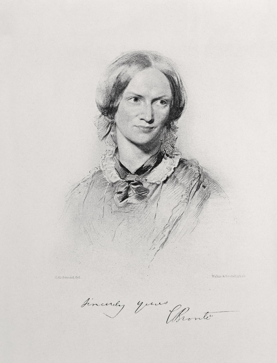 Portret Charlotte Bronte, grawerowany przez Walkera i Boutall autorstwa George Richmond