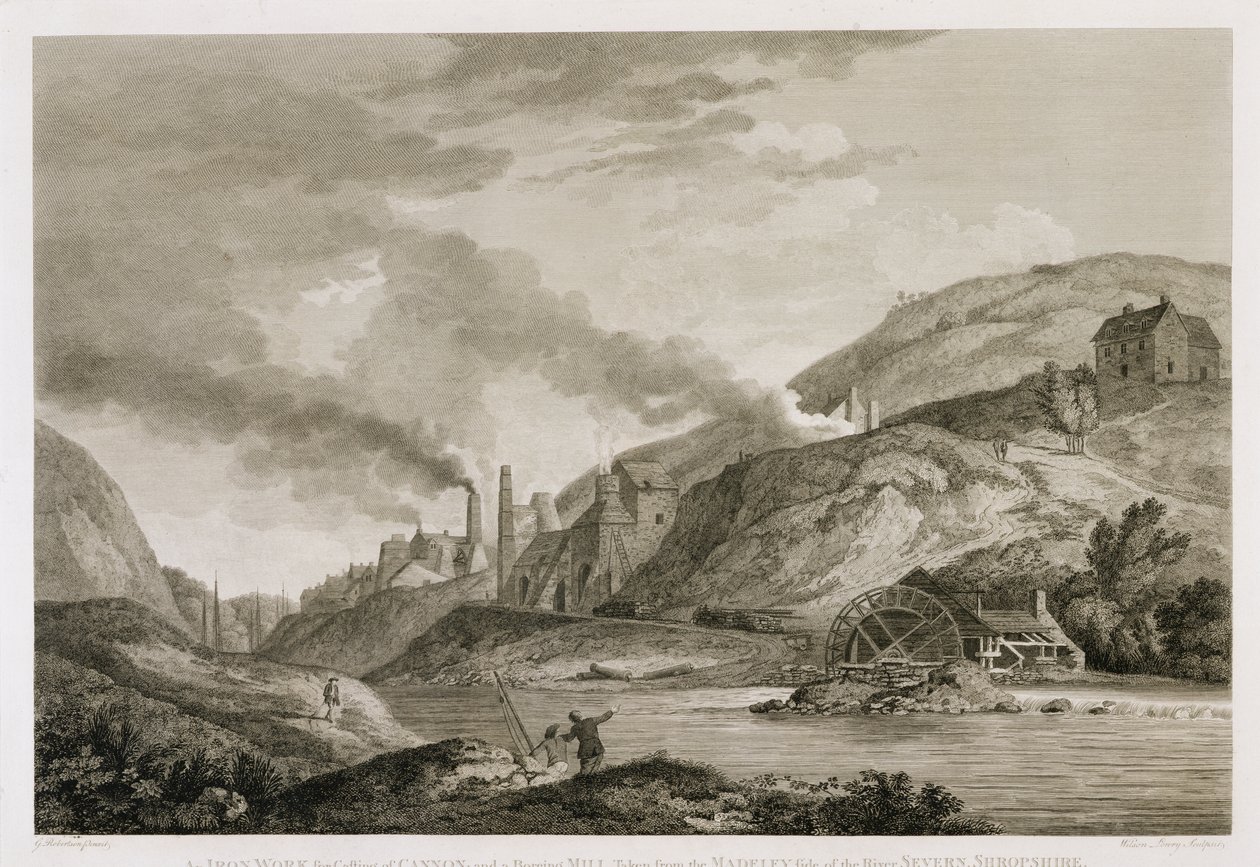 Iron Work for Casting of Cannon i Boring Mill zaczerpnięty od strony Madeley rzeki Severn, Shropshire, grawerowany przez Wilsona Lowry
