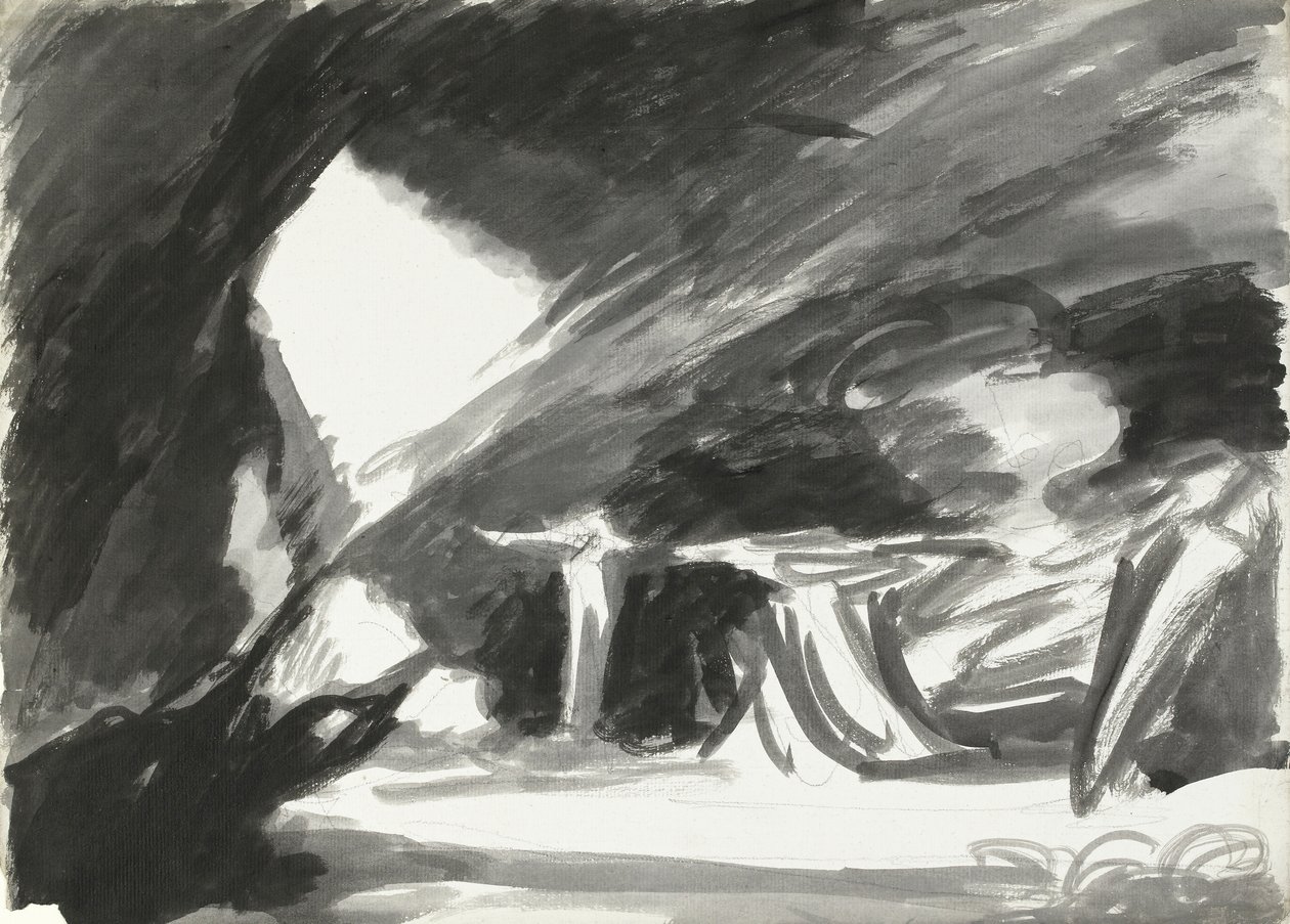 Spotkanie czarownic, 4 (wc z wash i tuszem nad grafitem na papierze) autorstwa George Romney