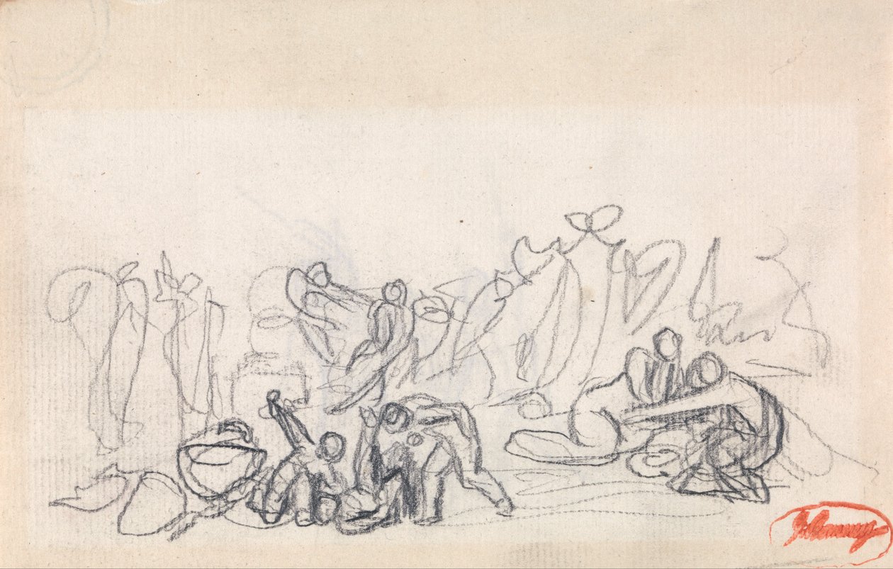 Grupa figurek, prawdopodobnie kobiety i dzieci bawiące się autorstwa George Romney