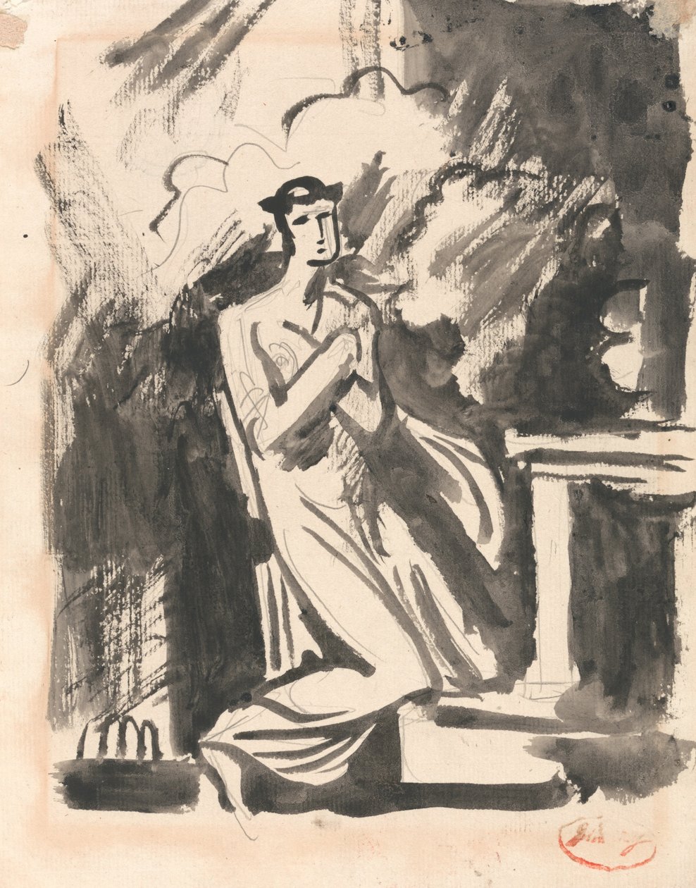 Ifigenia klęczy nad ołtarzem autorstwa George Romney