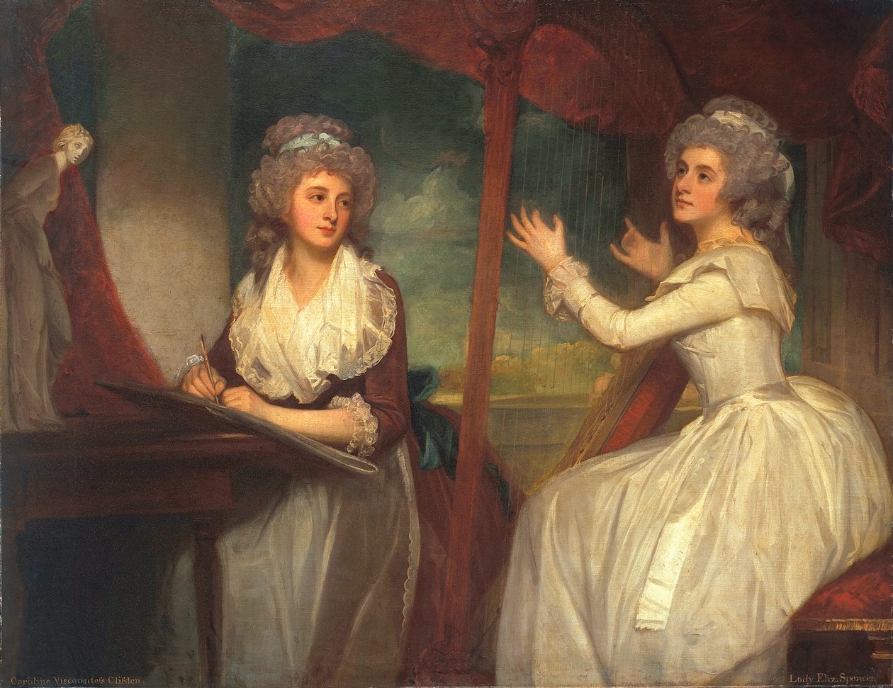 Lady Caroline Spencer, późniejsza wicehrabina Clifden i jej siostra, Lady Elizabeth Spencer, 1786-92 autorstwa George Romney