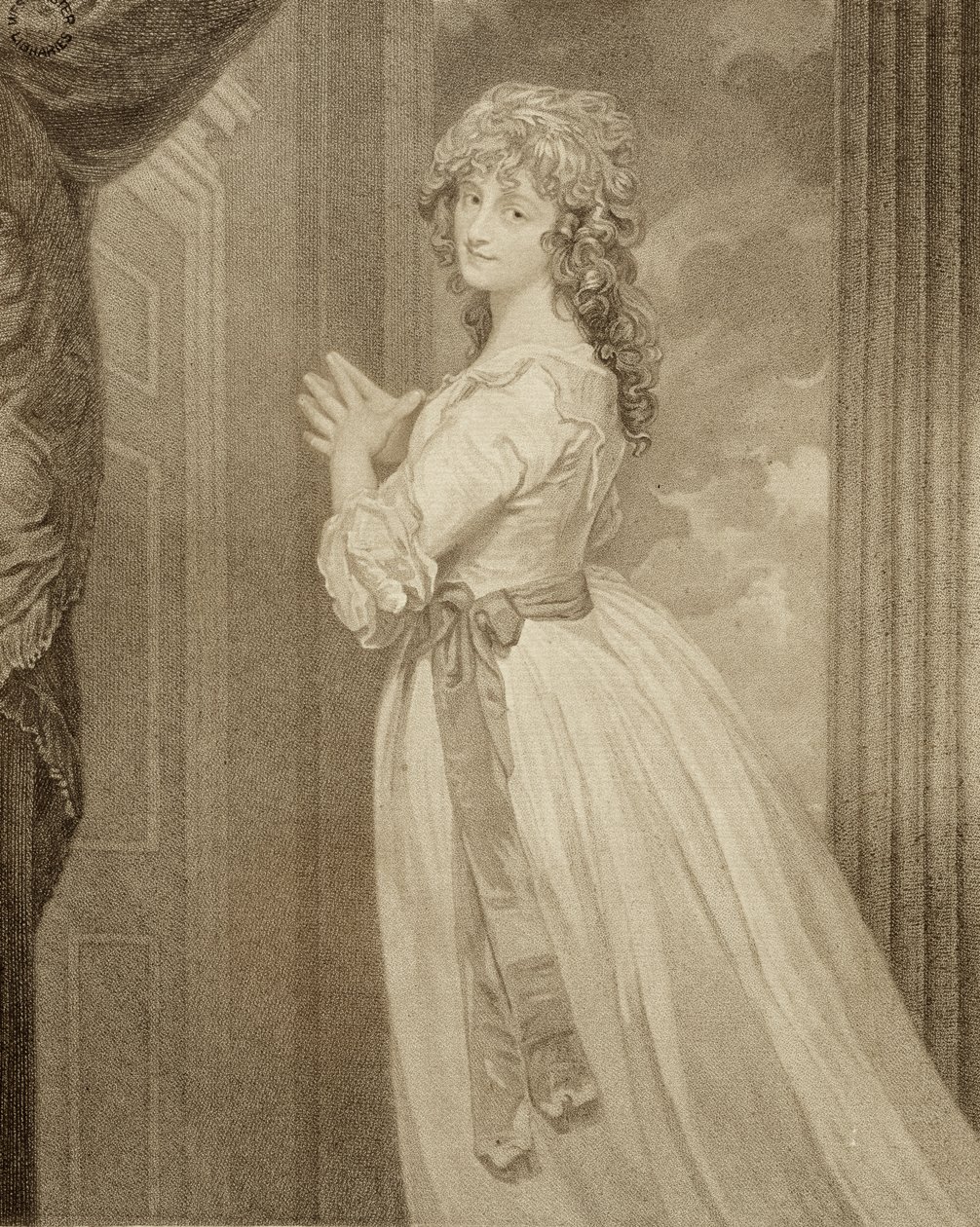 Pani Jordan w postaci wiejskiej dziewczyny, rycina Francesco Bartolozzi (1727-1815) autorstwa George Romney