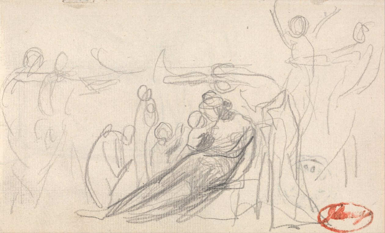 Leżąca figura z dziećmi i innymi figurami autorstwa George Romney