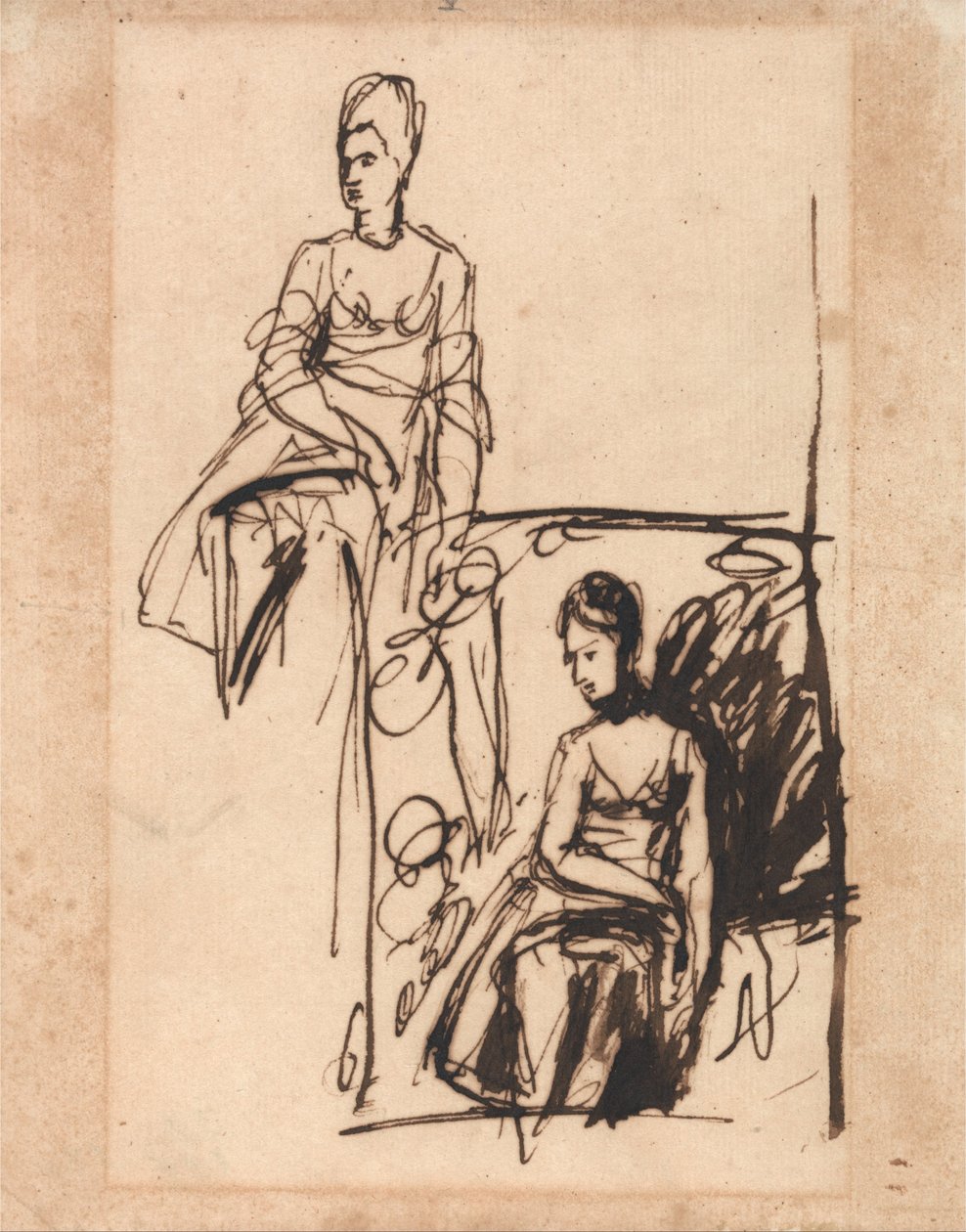 Siedząca kobieta, dwa studia autorstwa George Romney