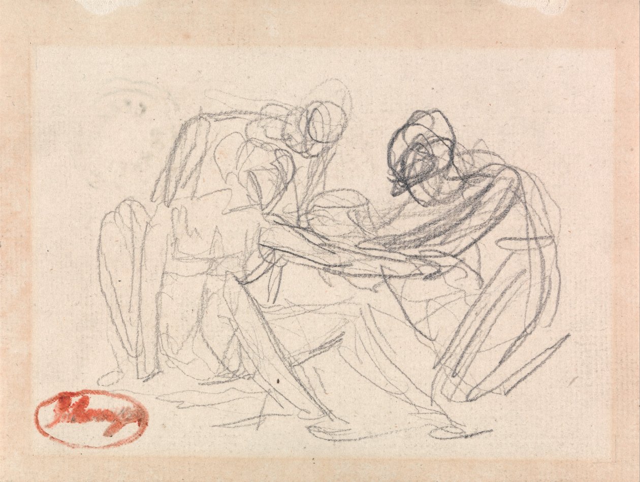 Dwie postacie klęczące przed postacią siedzącą autorstwa George Romney