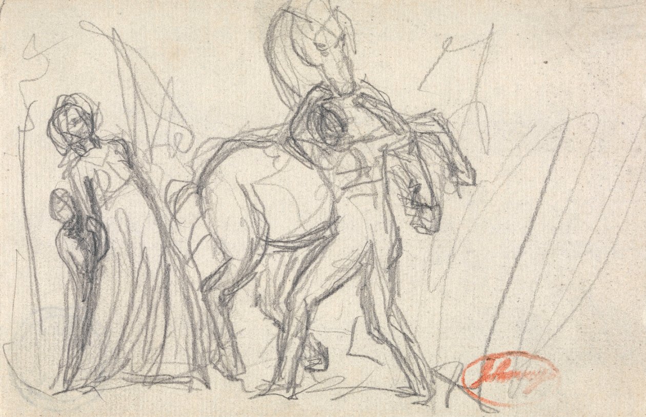 Niezidentyfikowany obiekt - kobieta, dziecko, mężczyzna i koń autorstwa George Romney