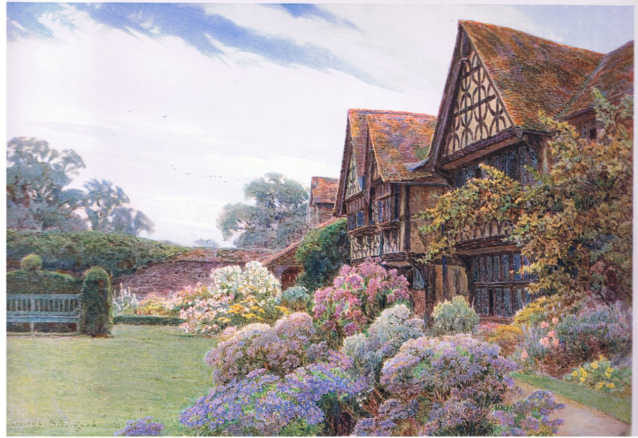 The forecourt, Great Tangley Manor, Surrey , z The Gardens of England: In the Southern and Western Counties wydanej przez The Studio, 1907 autorstwa George Samuel Elgood