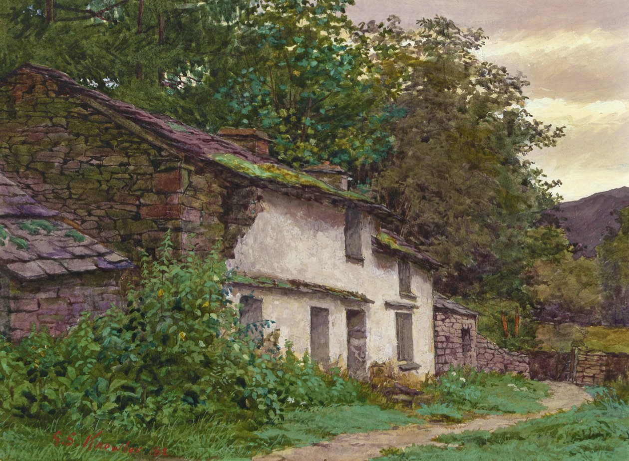 Easedale Cottage, 1882 (gwasz i wc na papierze) autorstwa George Sheridan Knowles