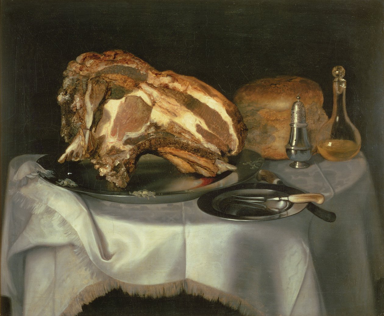 Martwa natura z wołowiną na cynowym naczyniu, ok. 1750-60 autorstwa George Smith