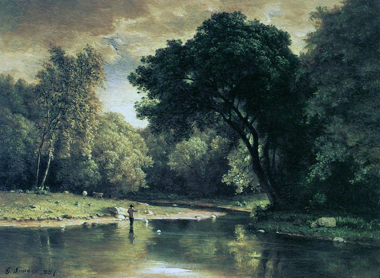Łowienie w strumieniu, 1857 autorstwa George Inness