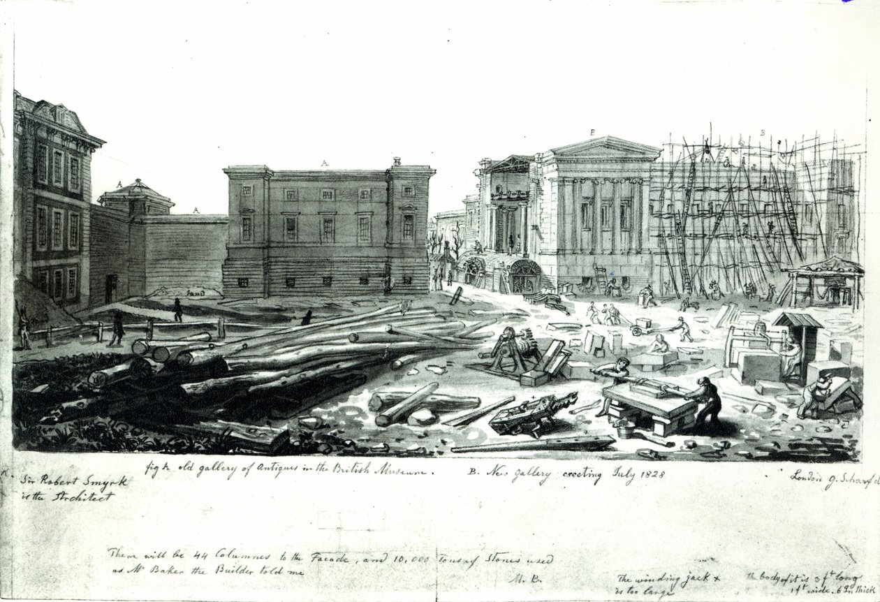 Budowa Nowej Galerii Muzeum Brytyjskiego autorstwa George Snr Scharf