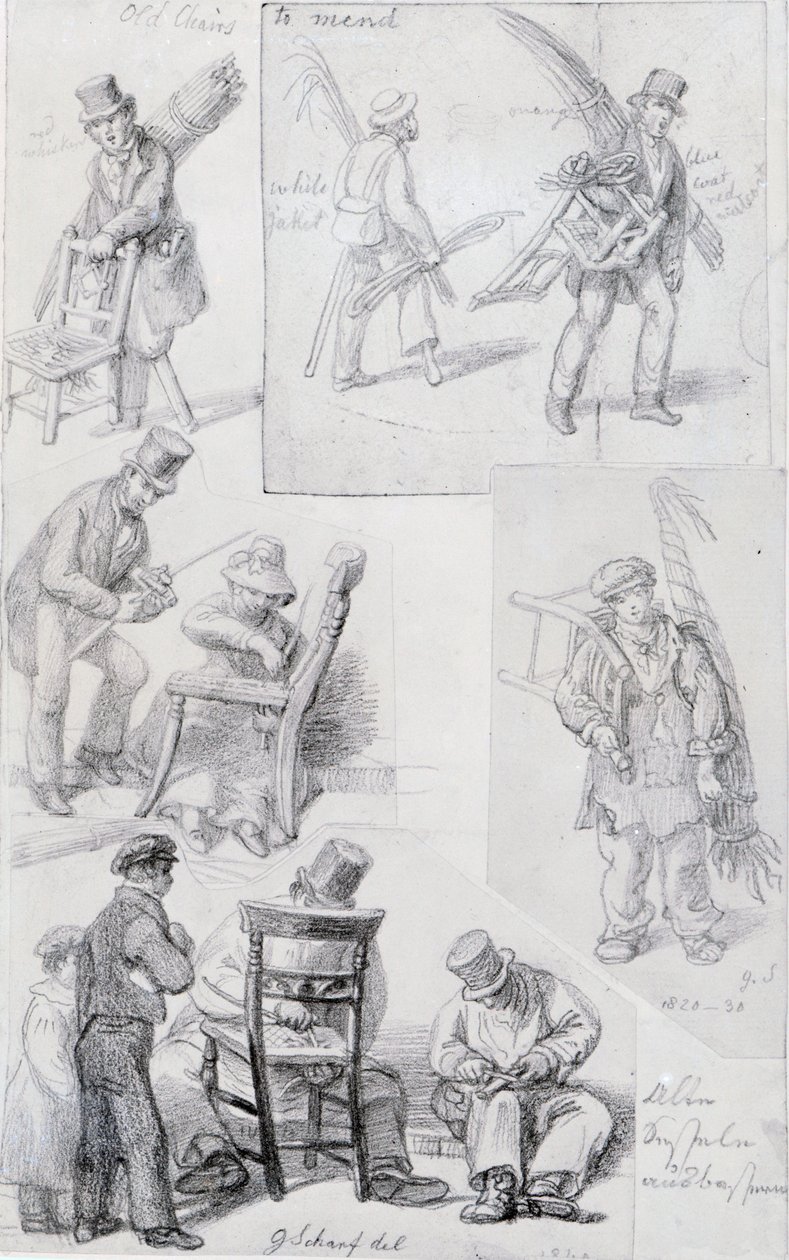 Naprawiacze krzeseł na ulicach Londynu, 1820-30 autorstwa George Snr Scharf