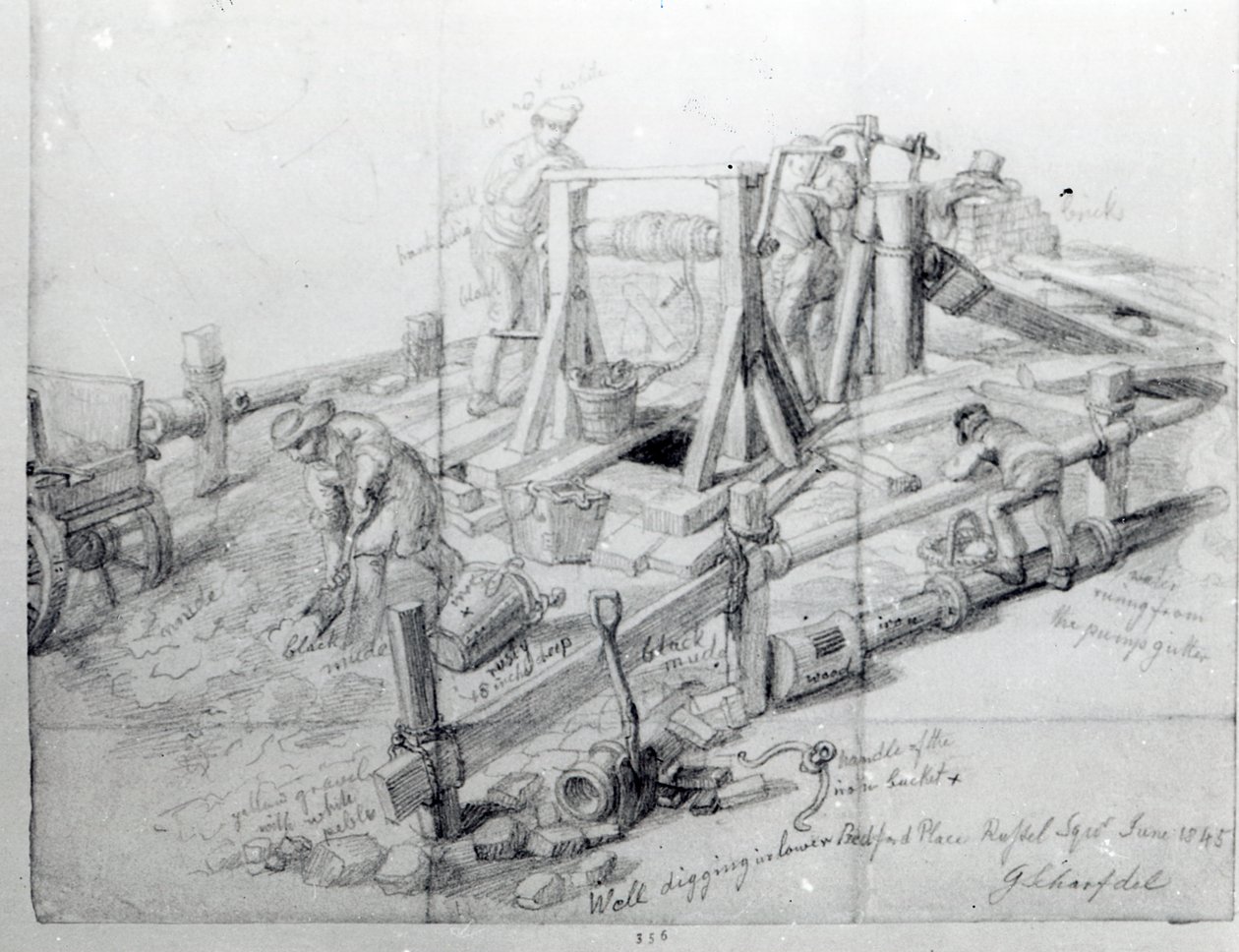 Kopanie studni na Lower Bedford Place, Londyn, 1845 r. autorstwa George Snr Scharf