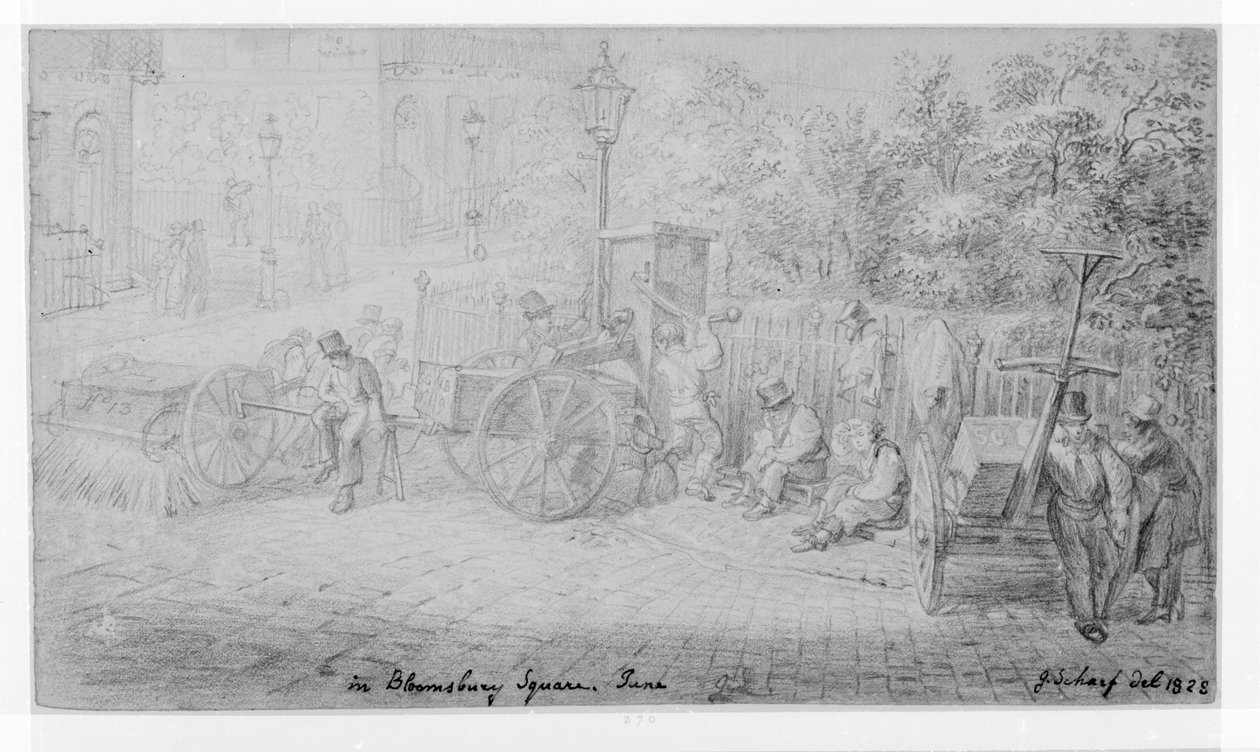 Na Bloomsbury Square podczas fali upałów, 1828 autorstwa George Snr Scharf