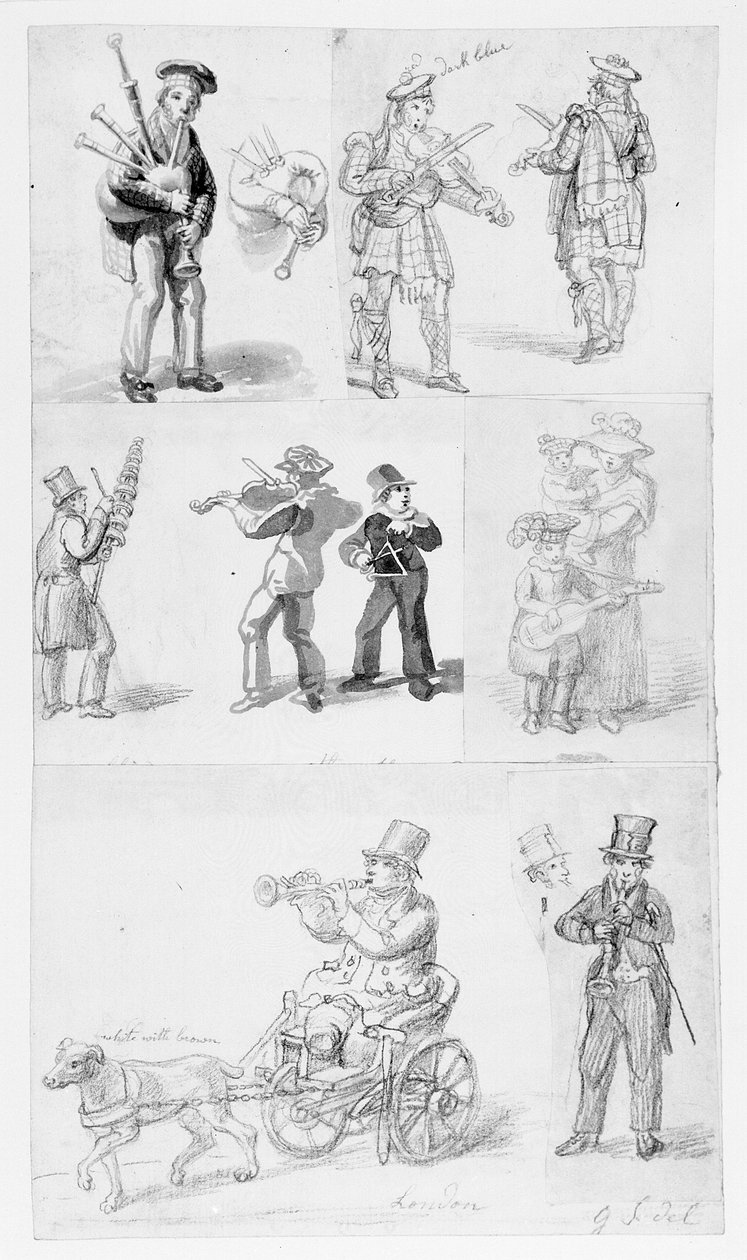 London Street Musicians (ołówek i toaleta na papierze) autorstwa George Snr Scharf