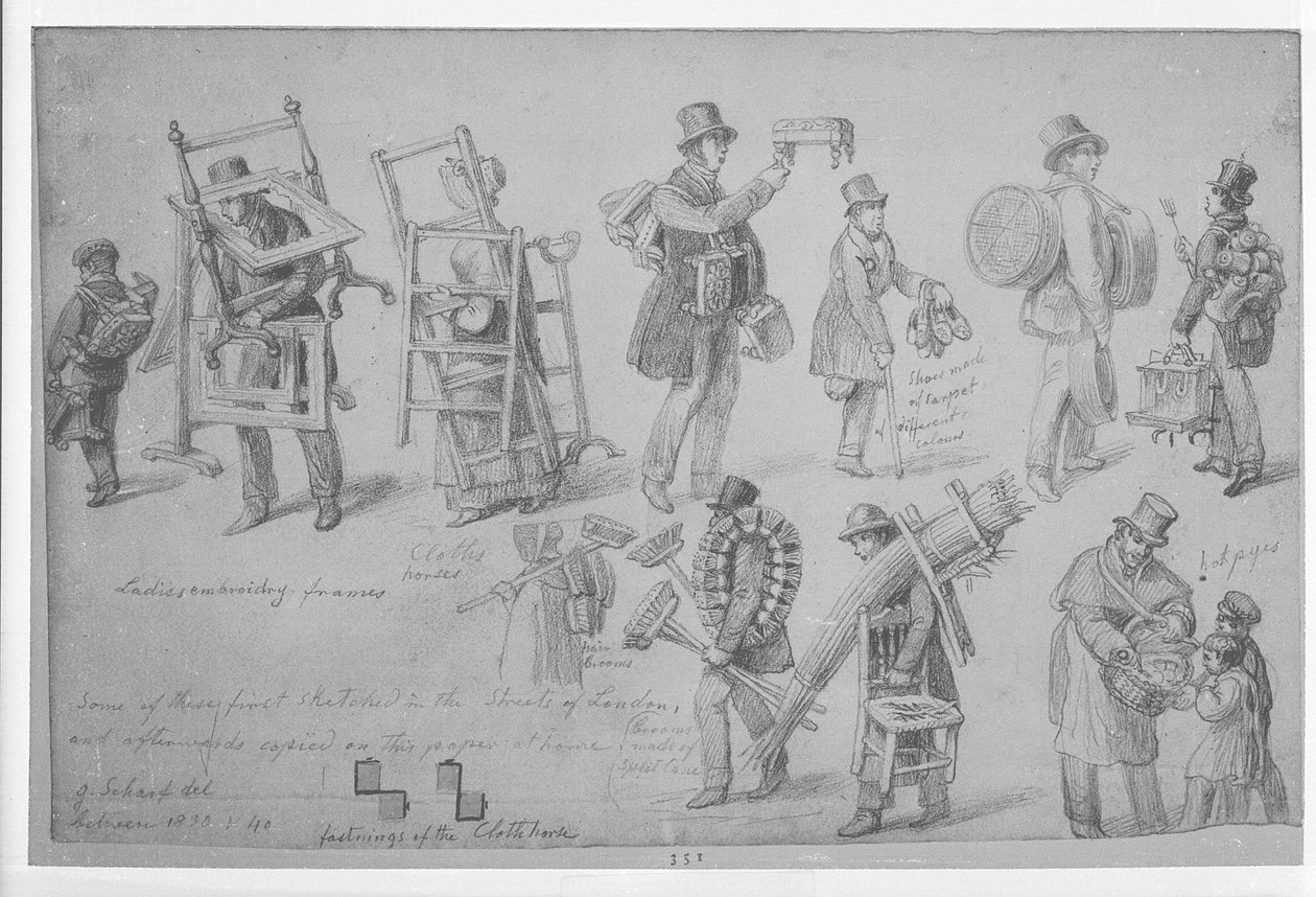 Londyńscy handlarze uliczni, 1830-40 autorstwa George Snr Scharf