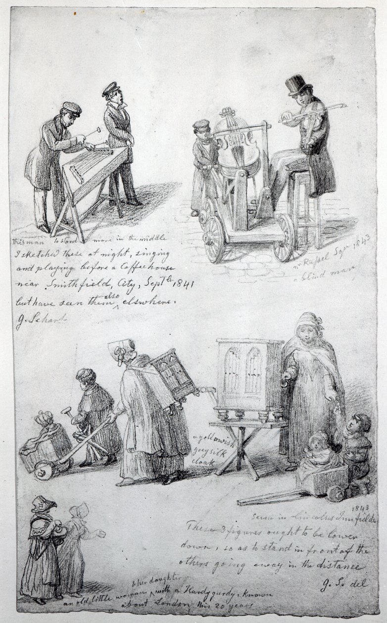 Muzycy na ulicach Londynu, 1841-43 autorstwa George Snr Scharf