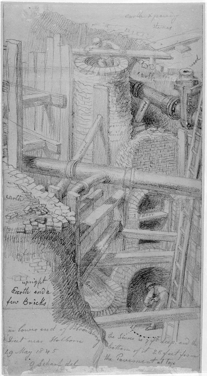 Budowa kanału w Bloomsbury, Londyn, 1845 r. autorstwa George Snr Scharf