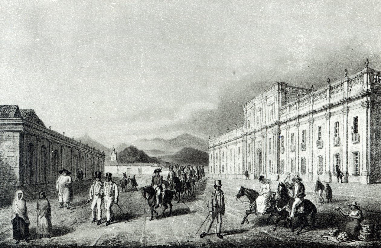 Mennica Santiago, z „Podróży do Chile przez Andy w latach 1820 i 1821” autorstwa George Snr Scharf