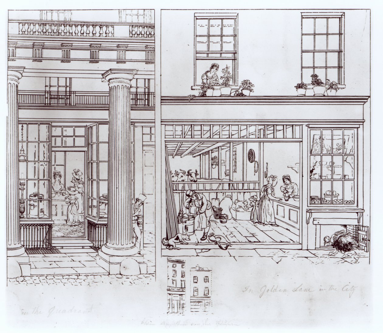 Kwadrant, Regent Street i Golden Lane, Londyn, c.1829 (pióro na papierze) autorstwa George Snr Scharf