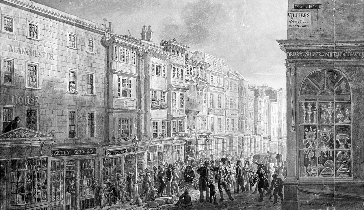 Strand z rogu Villiers Street, 1824 (wc na papierze) autorstwa George Snr Scharf