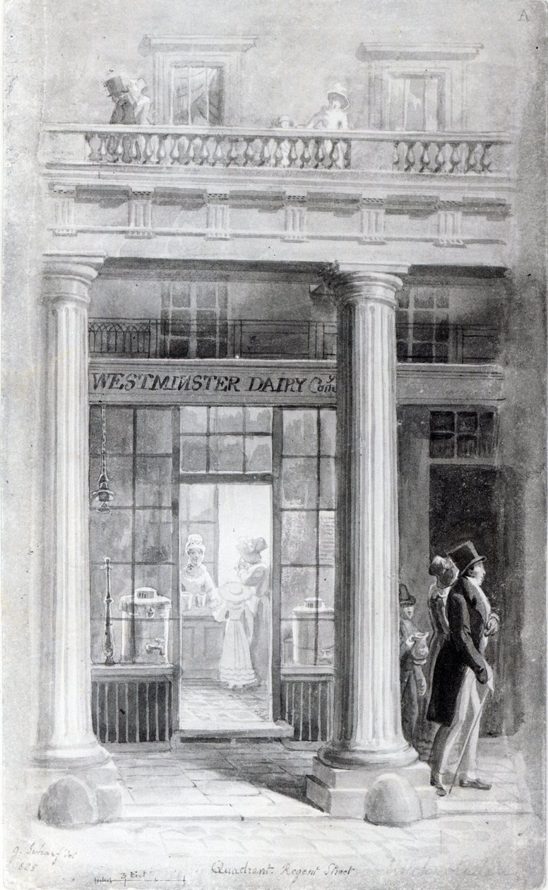 Dziennik Westminsterski, Kwadrant, Regent Street, Londyn 1825 autorstwa George Snr Scharf