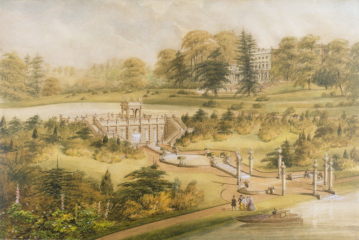 Projekt dla Cowley Manor, ok. 1860 (wc, długopis i atrament na papierze) autorstwa George Somers Clarke