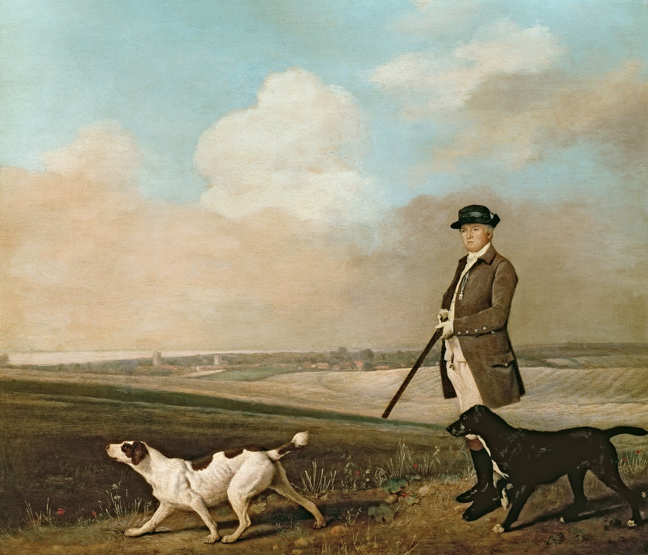Sir John Nelthorpe, 6. baronet strzelający ze swoimi psami w Barton Field, Lincolnshire, 1776 autorstwa George Stubbs