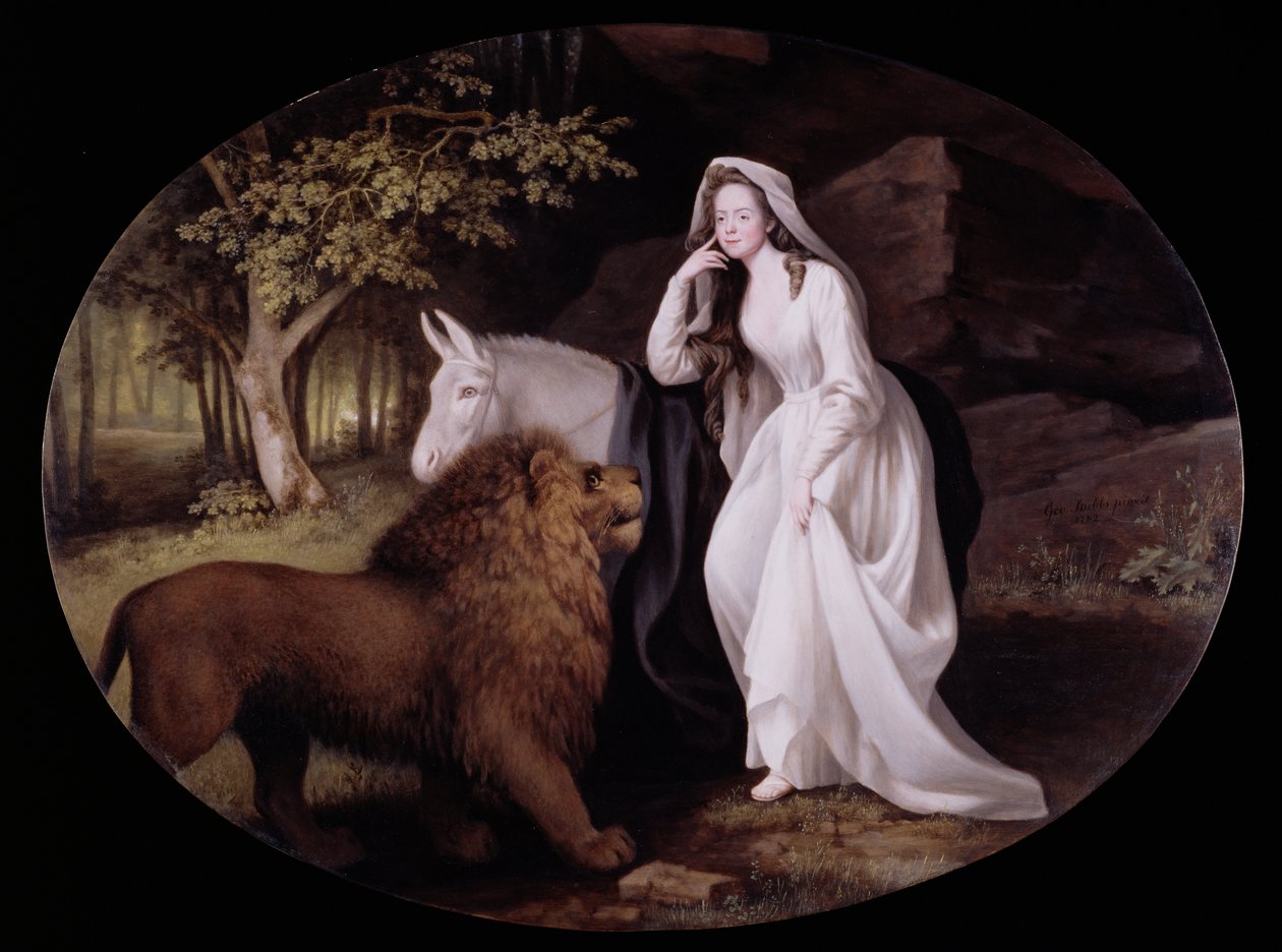 Una i lew (Isabella Saltonstall jako Una w "Faerie Queene" Spensera), 1782 (emalia na płycie ceramicznej) autorstwa George Stubbs