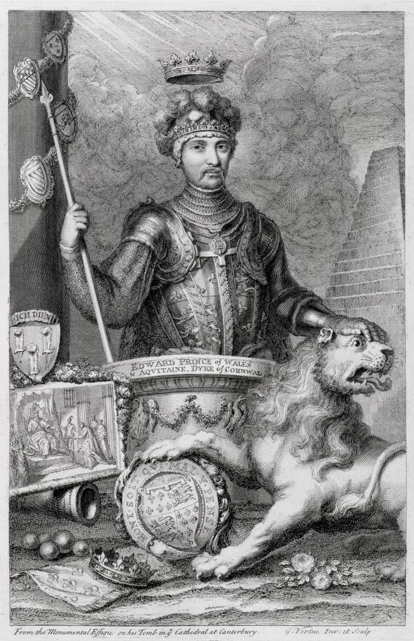 Edward Czarny Książę (1330-76) po monumentalnym posągu w katedrze w Canterbury, rytowanym przez artystę autorstwa George Vertue