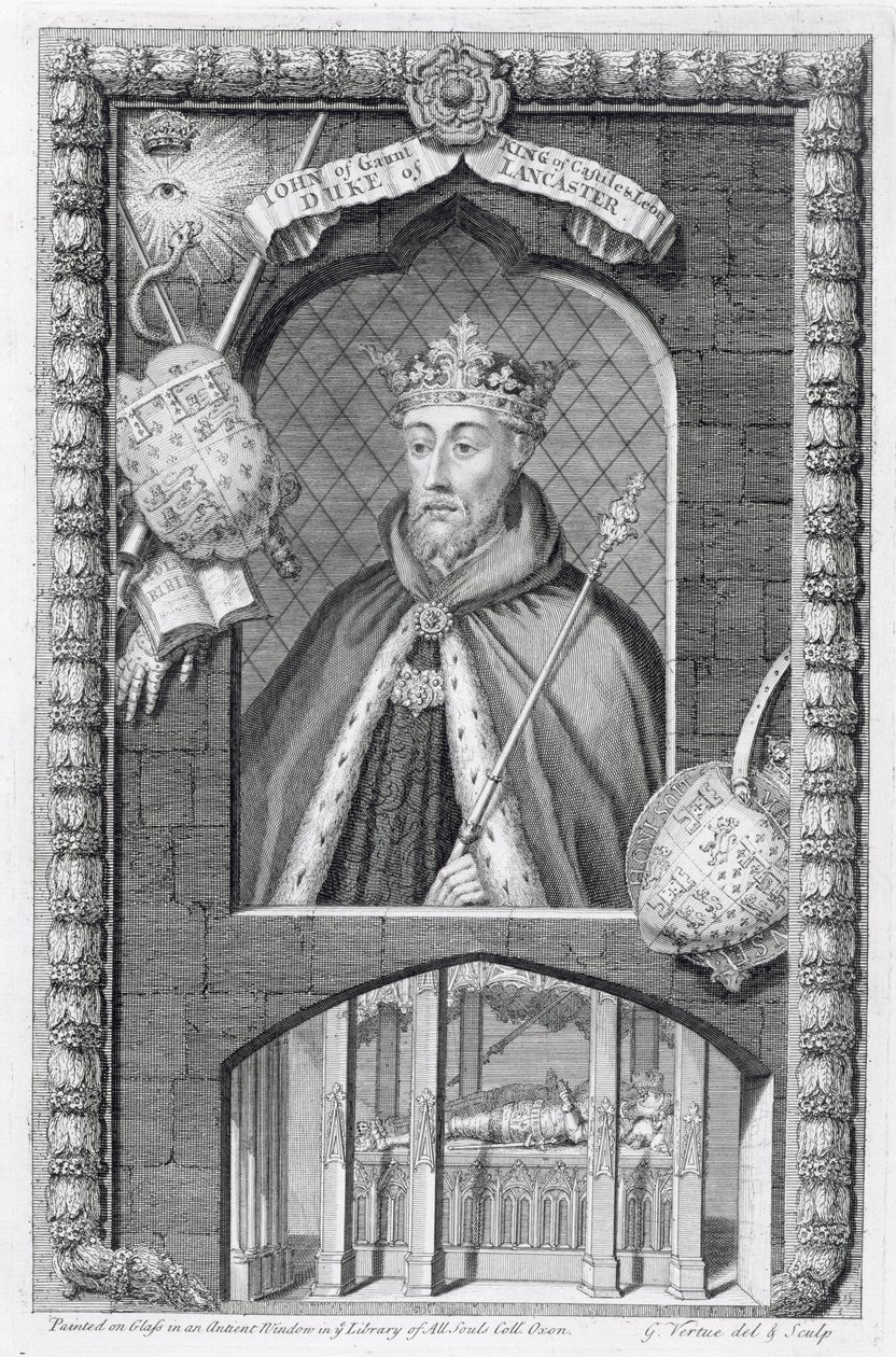 John of Gaunt, książę Lancaster (1340-99) po obrazie na szkle w Bibliotece All Souls College w Oksfordzie, rytowanym przez artystę autorstwa George Vertue