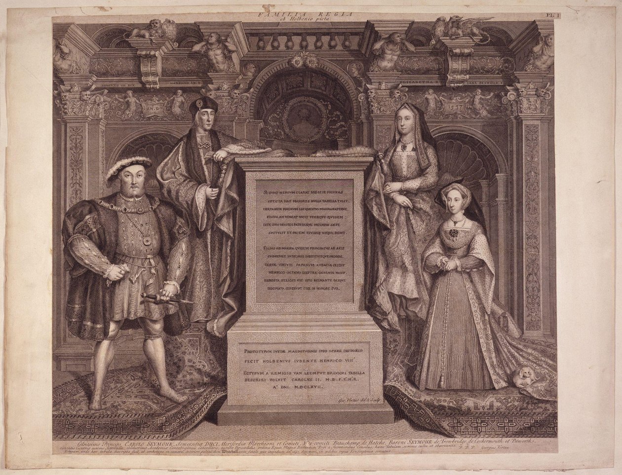 król Henryk VIII; król Henryk VII; Elżbieta York; Jane Seymour autorstwa Hansa Holbeina autorstwa George Vertue