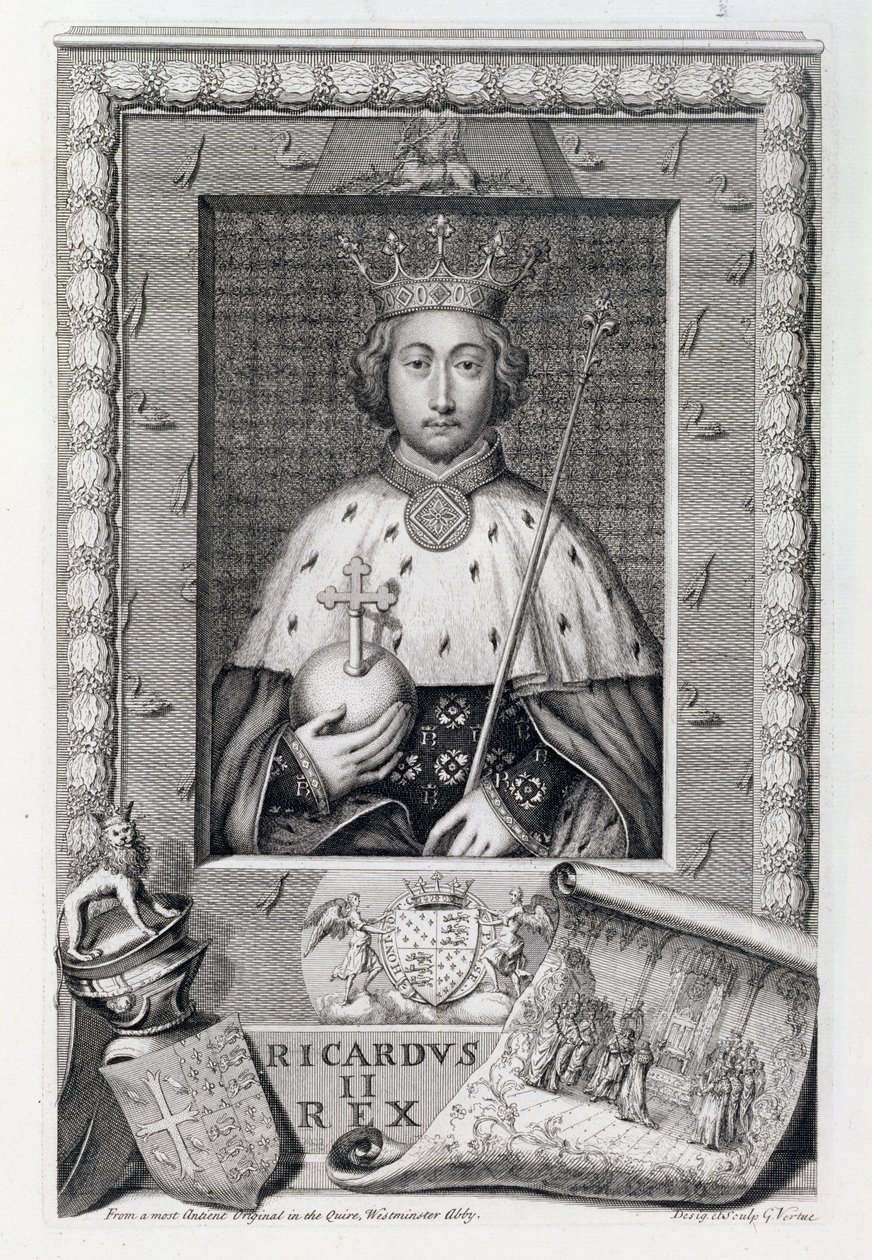 Ryszard II (1367-1400) król Anglii 1377-99, według obrazu w Opactwie Westminsterskim, rytowany przez artystę autorstwa George Vertue