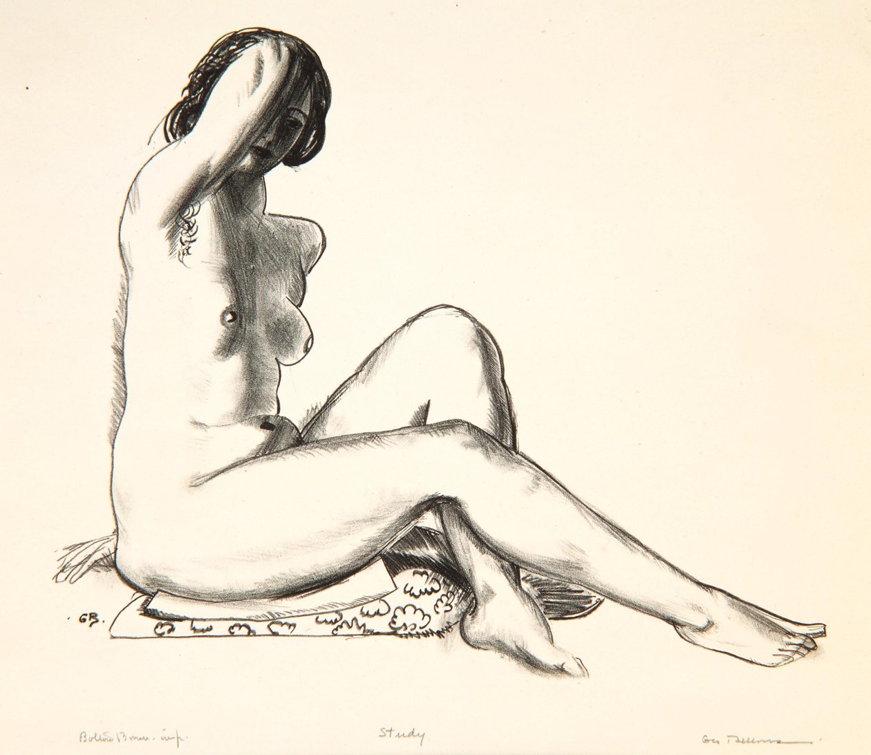 Studium aktu, Dziewczyna siedząca na kwiecistej poduszce, 1923-24 autorstwa George Wesley Bellows