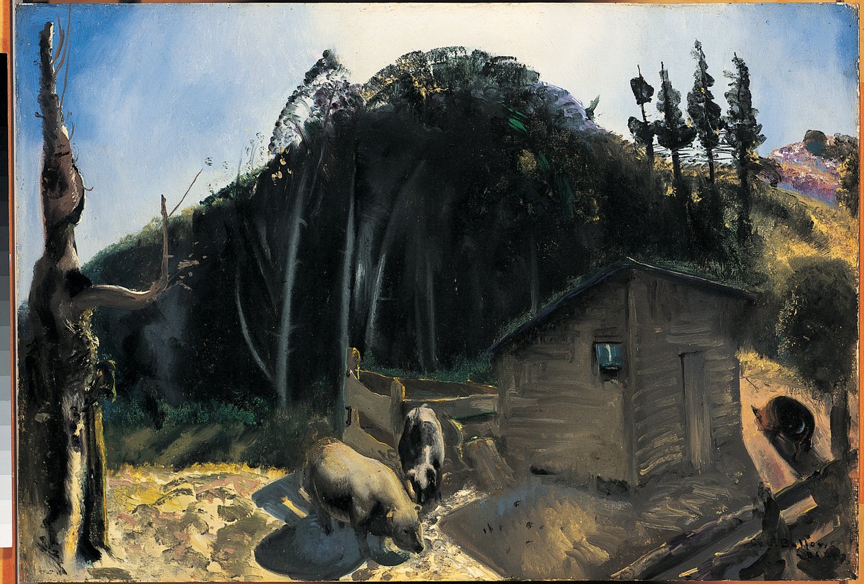 Trzy świnki i góra, ok. 1922 autorstwa George Wesley Bellows