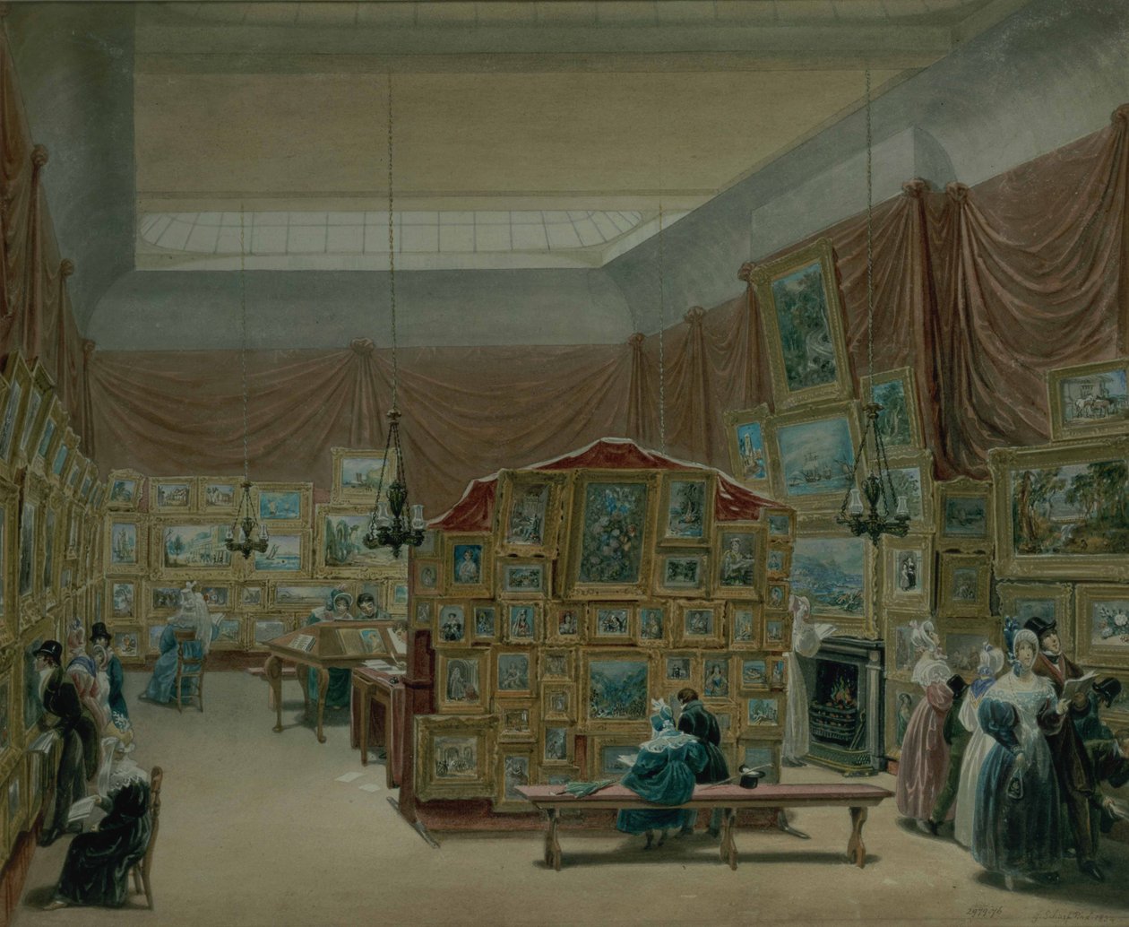 Wnętrze Galerii Nowego Towarzystwa Malarzy w Akwareli, Old Bond Street, 1834 autorstwa George the Elder Scharf