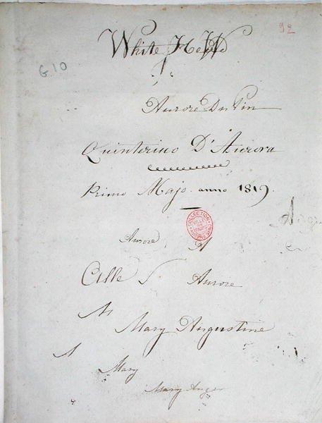 „White Hew”, strona tytułowa rękopisu zeszytu Aurore Dupin z jej podpisem, maj 1819 (pióro i atrament na papierze) autorstwa George Sand