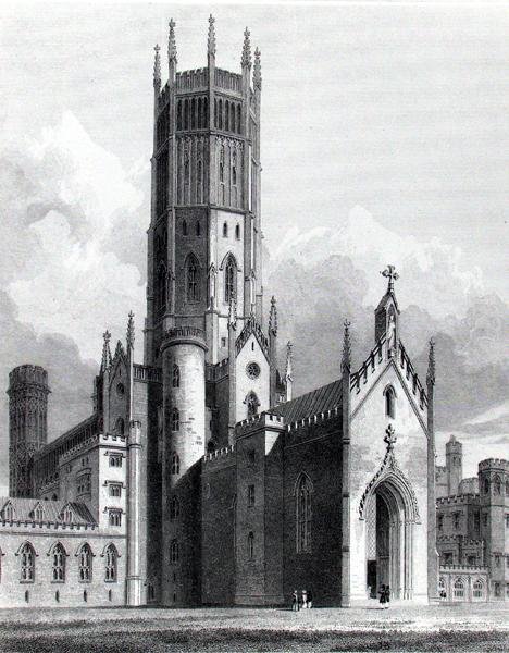 Opactwo Fonthill od północnego zachodu, „Ilustracje graficzne i literackie opactwa Fonthill” autorstwa Johna Brittona, ryt. J. Lambert autorstwa George (after) Cattermole