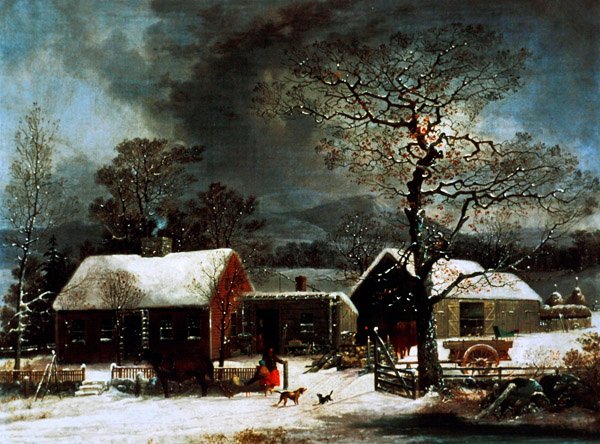 Scena zimowa w New Haven, c.1858 (kolor lito) autorstwa George (after) Durrie