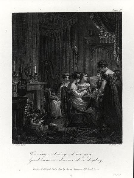 Scena domowa, z „Dnia społecznego” Petera Coxe, sztychowane przez Williama Bonda, opublikowane 1822 (rycina) (zdjęcie czarno-białe) autorstwa George (after) Jones