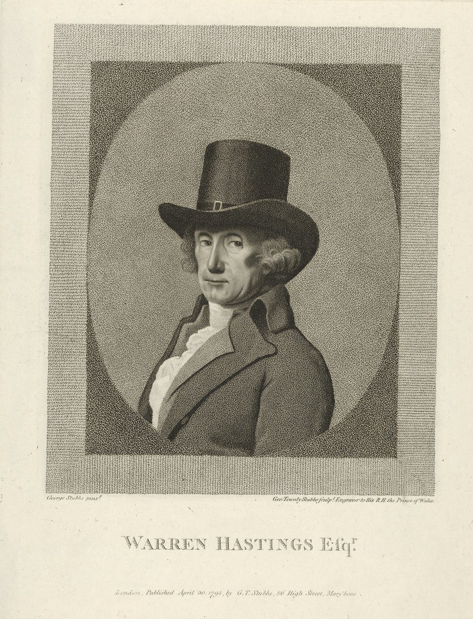 Portret Warrena Hastingsa, Esq., wyd. 1795 (grawerowanie) autorstwa George (after) Stubbs