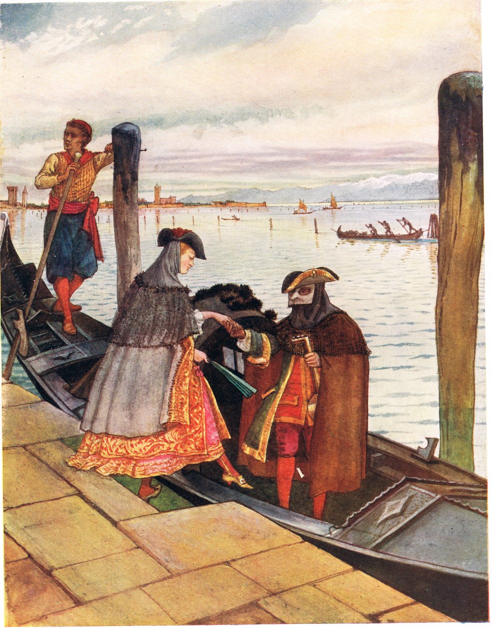 La Biondina w Gondolecie, ilustracja z „Śpiewnika obrazkowego”, 1910 autorstwa George, 9th Earl of Carlisle Howard