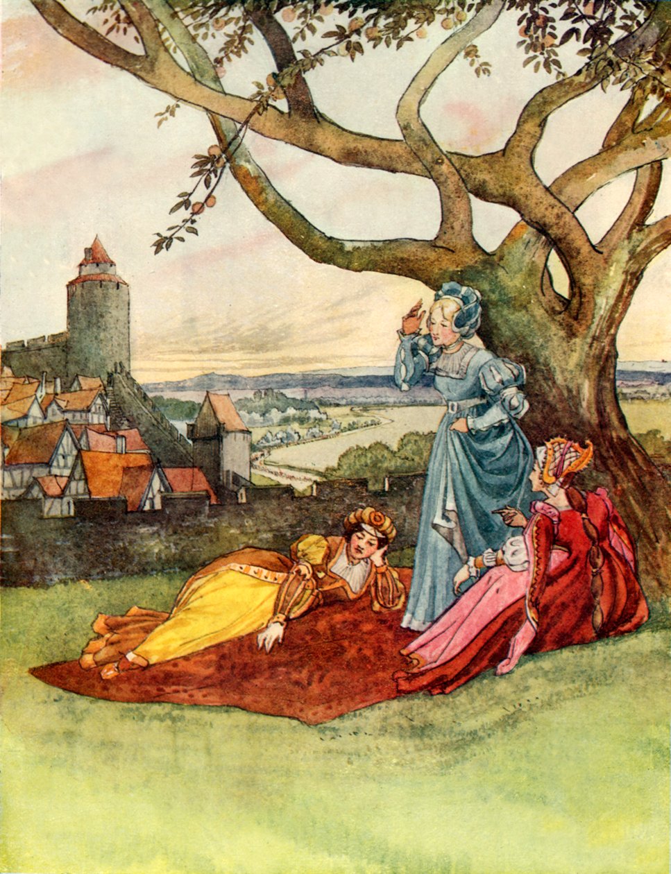 Trzy księżniczki (kolorowa litografia) autorstwa George 9th Earl of Carlisle Howard
